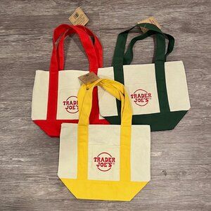 NWT 3 Trader Joe’s Mini Canvas Tote Lunch Bags Red Yellow Green
